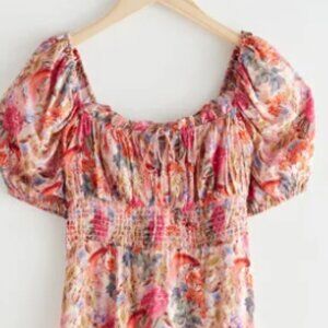 Other Stories Smocked Puff Sleeve Midi Dress, Size 8